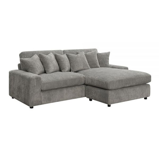 ACME Furniture Tavia Corduroy fabric L-Shaped Sectional with 6 pillows in gray