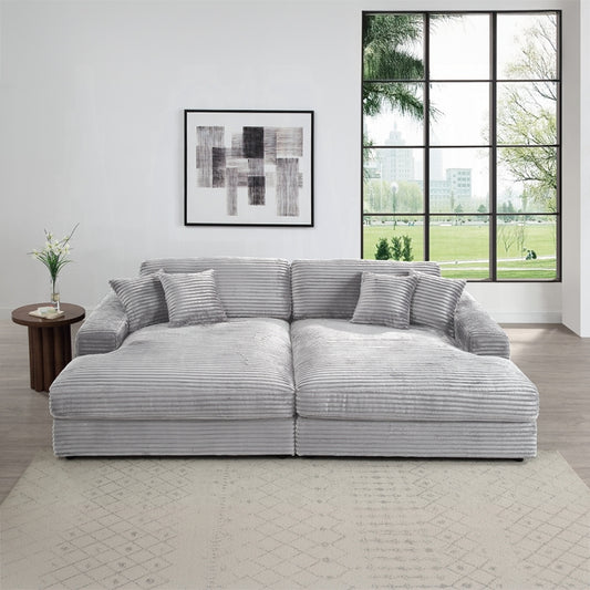 Hilde Sectional Sofa w/4 Pillows - gray corduroy sectional sofa double chaise