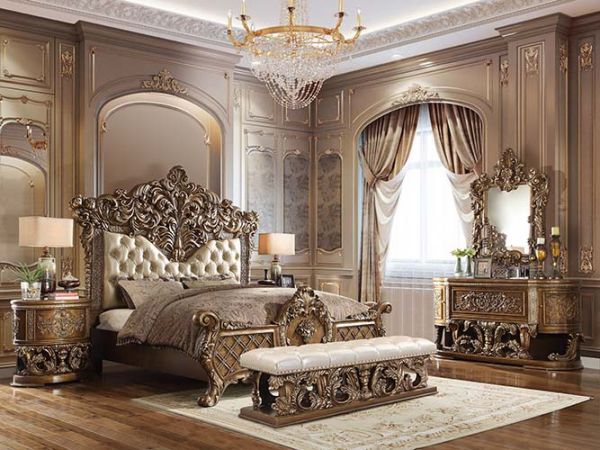 Acme Furniture Constantine King Bed in Brown & Gold