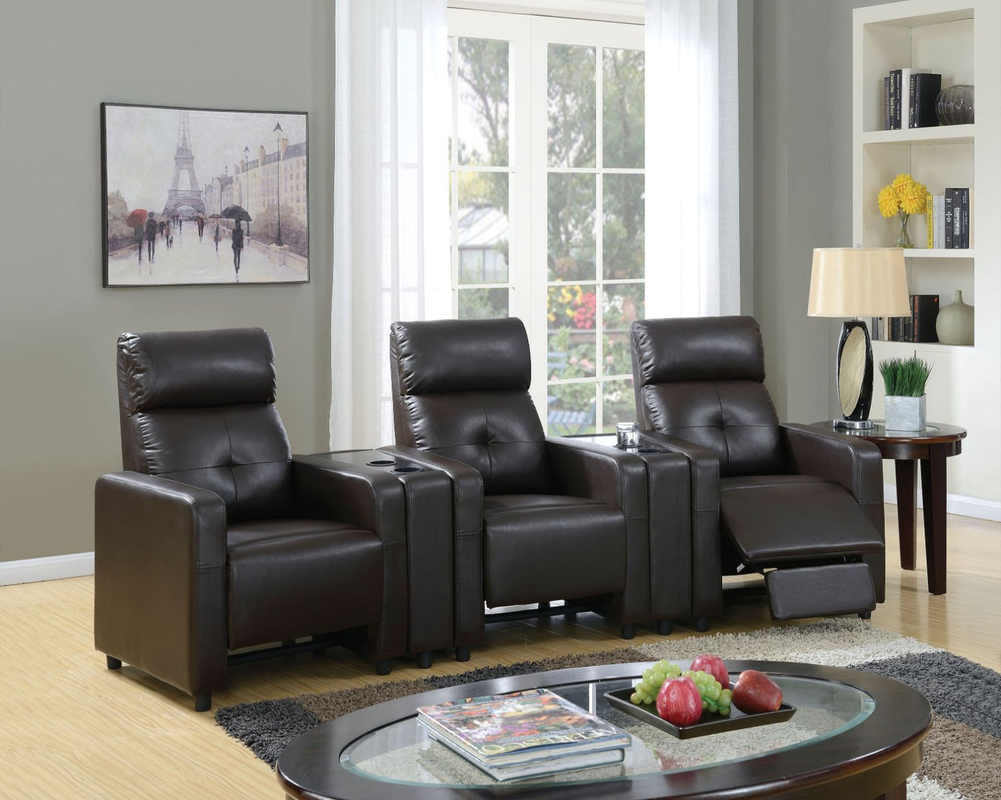 Acme furniture 3pc Britten Home Theater Reclining Chairs With 2 Consoles color espresso